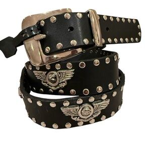 Studded Black Leather Belt